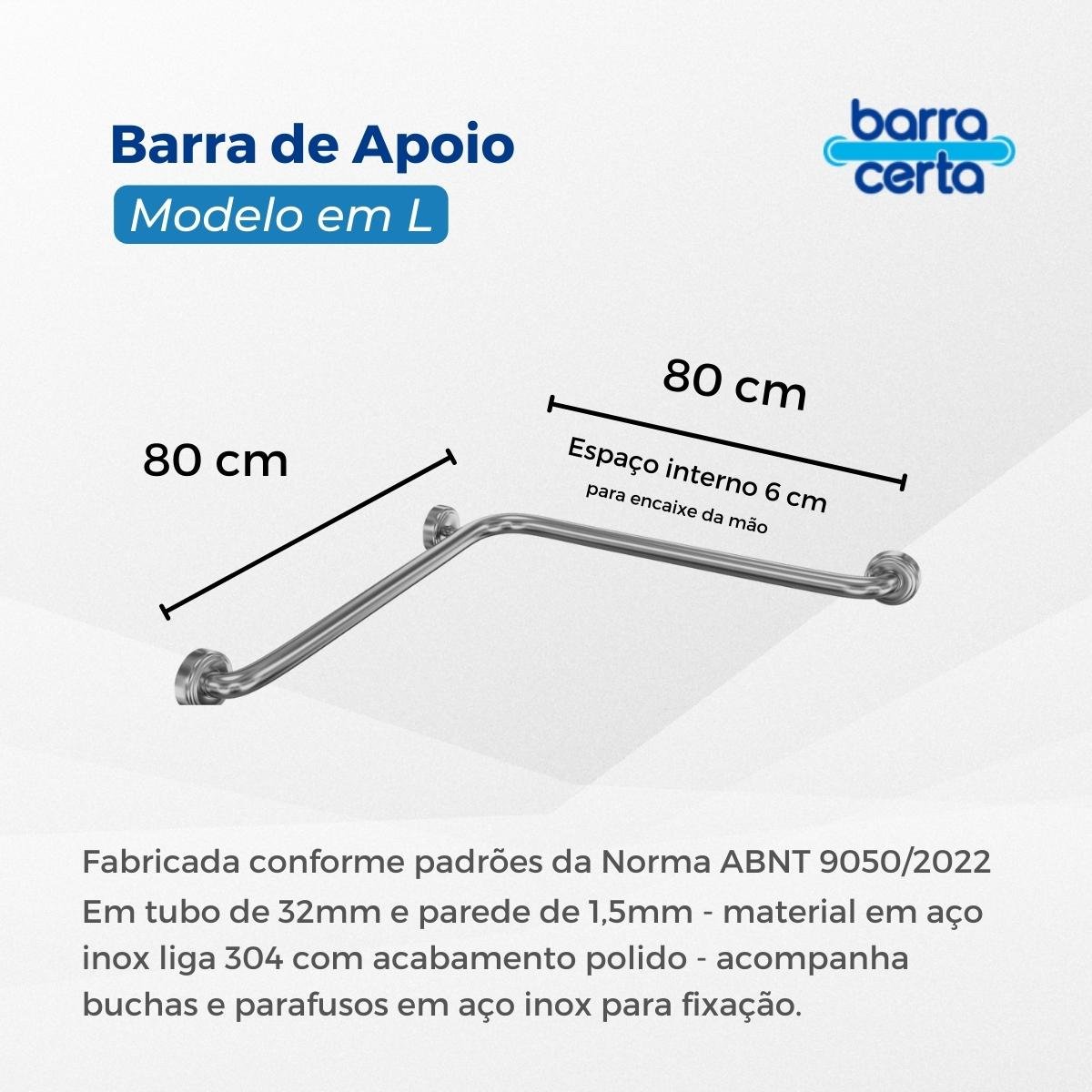 Barra de canto para box 80x80 cm em aço inox - Barracerta - 5