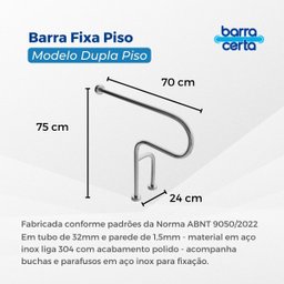 Barra de apoio fixa no piso e parede lado direito do vaso em aço inox - Barracerta - 4