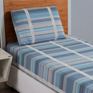 Jogo de Cama Solteiro 2 Peças Percal 180 Fios com Elástico Estampado Dia a Dia Azul Listrado