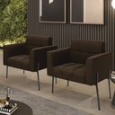Ver imagem 2 de Poltrona para Sala Pé Metal Preto Kit 2 Ana Suede Marrom - Ibiza