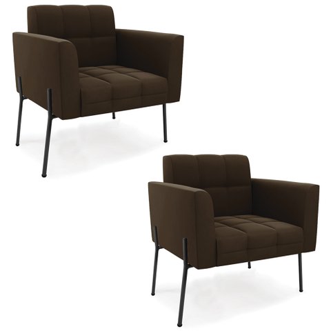 Poltrona para Sala Pé Metal Preto Kit 2 Ana Suede Marrom - Ibiza