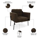 Ver imagem 3 de Poltrona para Sala Pé Metal Preto Kit 2 Ana Suede Marrom - Ibiza