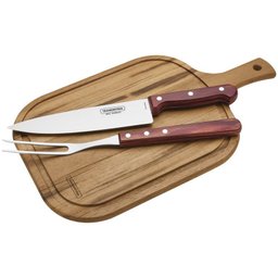 Kit para Churrasco Tramontina em Aço Inox e Cabo Vermelho Polywood com Tábua de Madeira 3 Peças - 2
