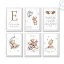 Ver imagem 1 de Kit 6 Quadros Decoração Quarto Infantil Ursinho Aquarela:branca