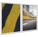 Ver imagem 2 de Kit 2 Quadros Decorativos Urbanos Amarelo Preto 33x24cm:moldura Preta