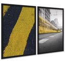 Ver imagem 1 de Kit 2 Quadros Decorativos Urbanos Amarelo Preto 33x24cm:moldura Preta