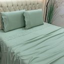 Ver imagem 2 de Jogo Cama Lençol Detail Casal Padrão Bordado Guipir Bordado Inglês Percal 300 Fios 4 Peças - Verde M