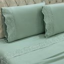 Ver imagem 3 de Jogo Cama Lençol Detail Casal Padrão Bordado Guipir Bordado Inglês Percal 300 Fios 4 Peças - Verde M