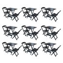 Ver imagem 1 de Kit 9 Jogos de Mesa Dobravel com 2 Cadeiras de Madeira 70x70 para Restaurante e Bar - Preto