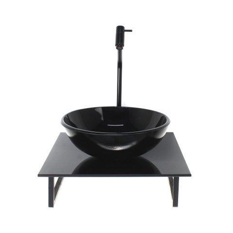 Gabinete de Vidro com Cuba Redonda com Tampo de Vidro 40cm X 40cm Preto Full