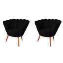 Ver imagem 1 de Kit 2 Poltronas Decorativas Pétala Flor Veludo Preto Pés Palito em Madeira