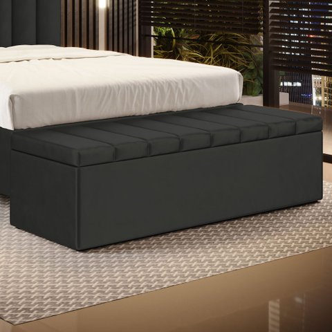 Calçadeira Baú Navi 160 para Cama Queen N-022 Veludo Chumbo Aradecor
