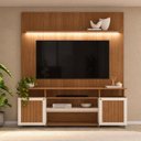 Ver imagem 1 de Rack Ipanema e Painel Liverpool com Suporte TV Cor Cinamomo/Off White.