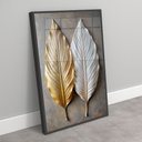 Ver imagem 2 de Quadro Decorativo Folhas Abstratas 3d Dourado Branco Sala Quarto Casa Escritório