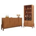 Ver imagem 1 de Conjunto Buffet e Cristaleira Gran Aurora 4 Portas 6 Prateleiras MDP MDF Industrial Marrom Cedro