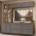 Ver imagem 1 de Estante Sala de Estar com Rack + Cristaleira 230cm Rustic/Cinza/Rustic Vik Madesa 02