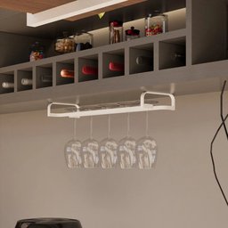 Porta Taças de Pendurar Taça Vinho Drinks 80cm Suporte Teto Gourmet em Aço Cozinha Adega Bar Branco - 1
