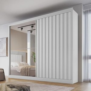 Guarda Roupa Casal Ripado com Espelho 2 Portas 4 Gavetas - Atlanta-branco Acetinado - Made Marcs
