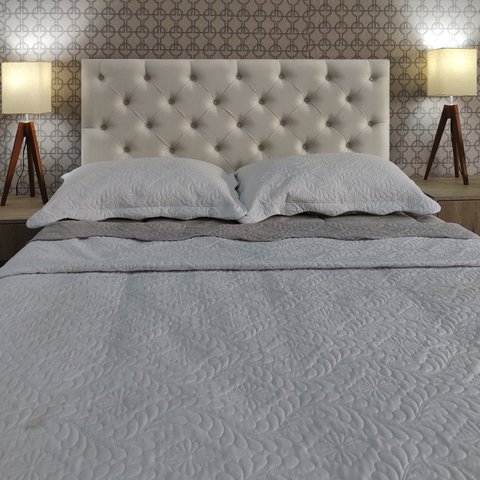 Cabeceira Estofada Queen Capitonê Suede Liso Bege 160 x 120 cm RBL