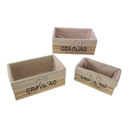 Kit 3 Cestos Organizadores Multiuso Madeira Forrado Tecido Cesta Decorativa Porta Trecos Natural - 8