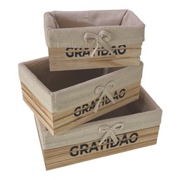 Kit 3 Cestos Organizadores Multiuso Madeira Forrado Tecido Cesta Decorativa Porta Trecos Natural - 10