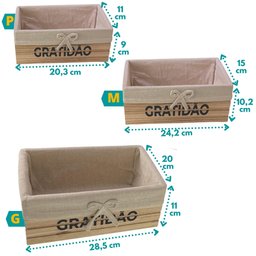 Kit 3 Cestos Organizadores Multiuso Madeira Forrado Tecido Cesta Decorativa Porta Trecos Natural - 2