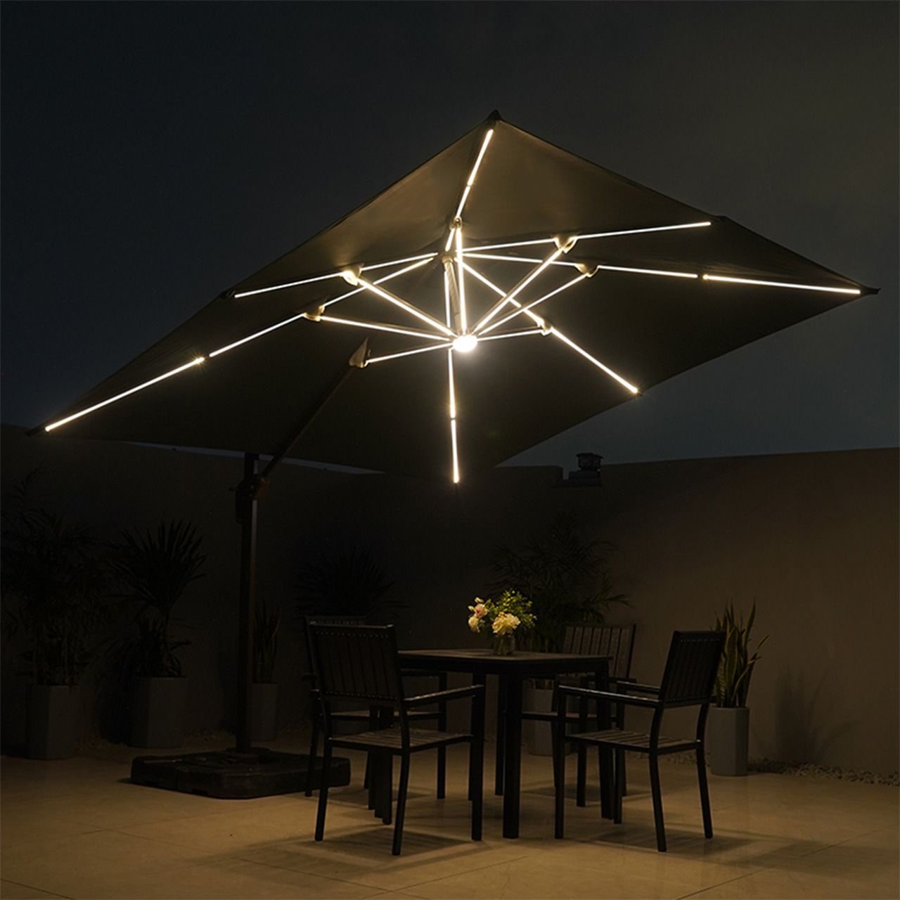 Ombrelone Guarda Sol Gold Led Alumínio Marrom Café 2,5 X 2,5 C/ Base em 100 L - 10