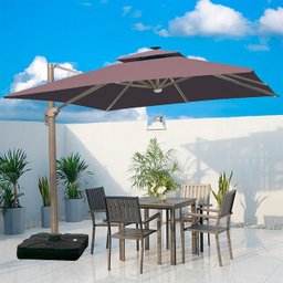 Ombrelone Guarda Sol Gold Led Alumínio Marrom Café 2,5 X 2,5 C/ Base em 100 L - 1
