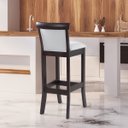 Ver imagem 2 de Kit 3 Banquetas Alta Estofada Encosto Mônaco 36x100Cm Madeira Maciça Linho Bege Cru L71 - RMI