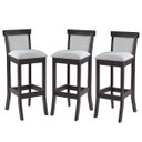 Ver imagem 1 de Kit 3 Banquetas Alta Estofada Encosto Mônaco 36x100Cm Madeira Maciça Linho Bege Cru L71 - RMI