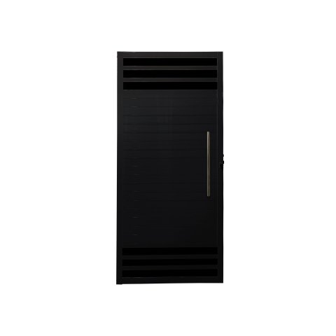 Porta Pivotante 6 Vidros Alumínio Preto com Puxador 210x120 Lado Direito