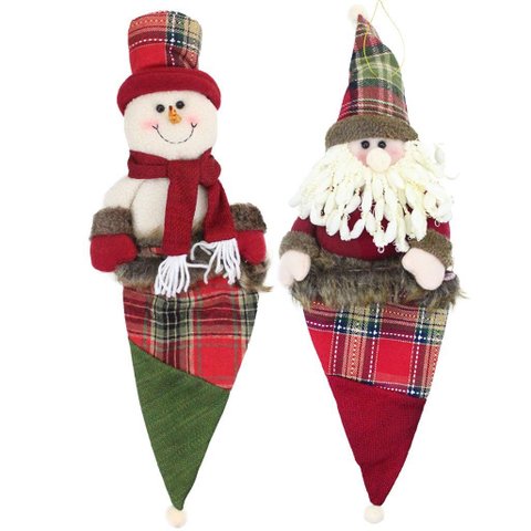 Kit 10 Enfeites Árvore Natal Papai Noel e Boneco Neve Saco Natalino Xadrez