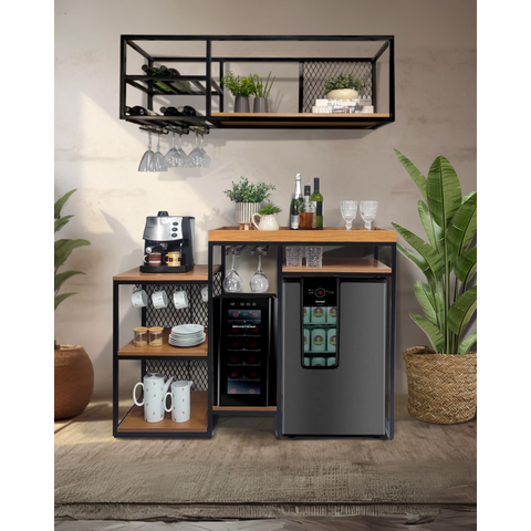 Aparador Cervejeira Adega Ferro Estilo Industrial com Apoio Café Mdf