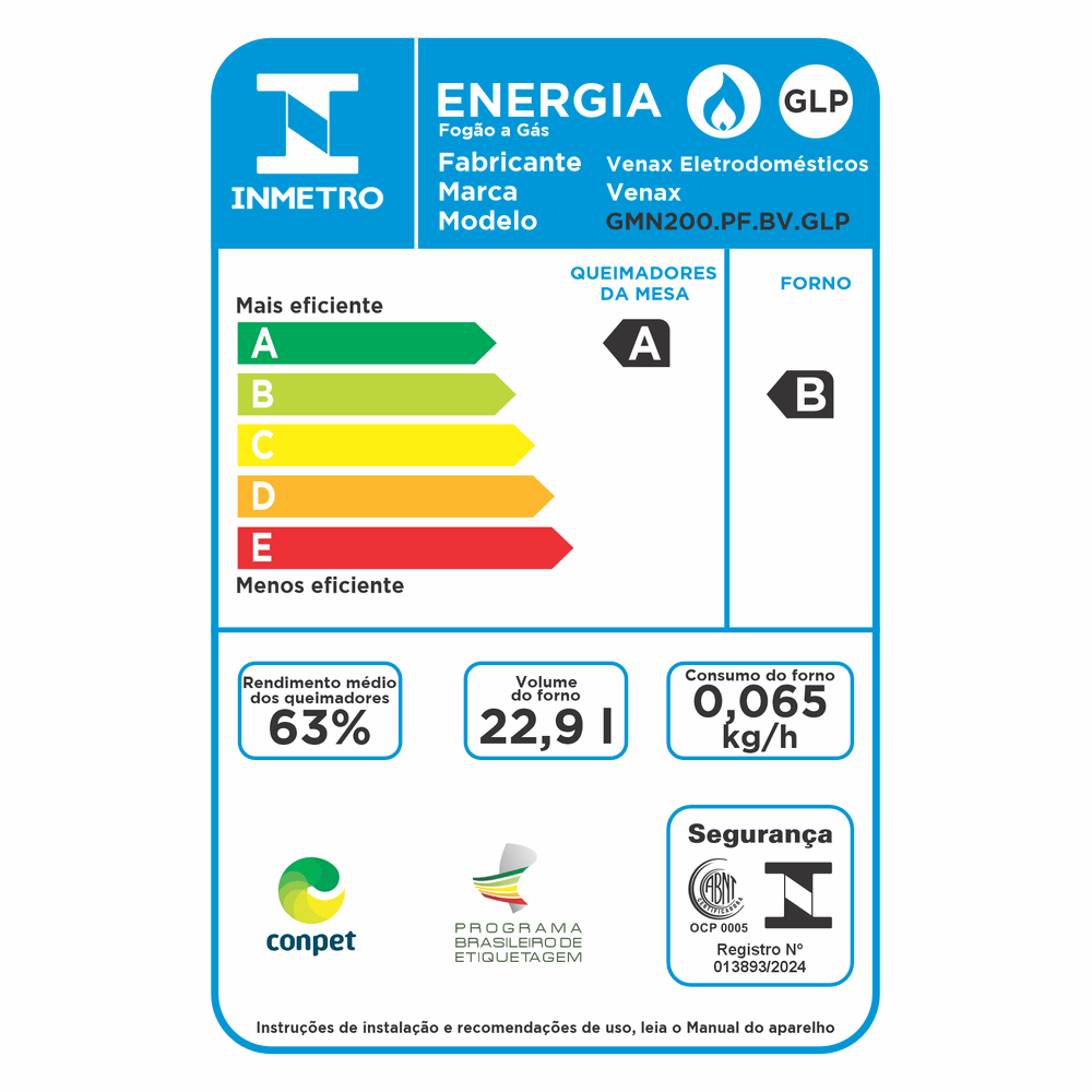 FOGAO 2 BOCAS VENAX MINI COOK PRETO FOSCO GAS GLP - 5