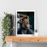 Quadro Decorativo Leão na Barbearia 33x24cm - com Vidro:moldura Preta - 2