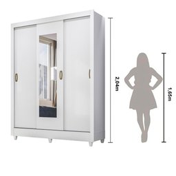 Guarda Roupa Casal 3 portas deslizante com espelho Branco Bolivia - Moval - 3 Guarda Roupa Casal 3 portas deslizante com espelho Branco Bolivia - Moval - 3