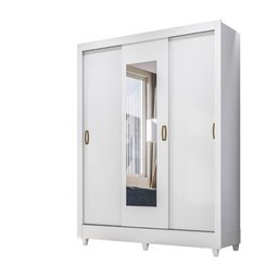 Guarda Roupa Casal 3 portas deslizante com espelho Branco Bolivia - Moval - 7 Guarda Roupa Casal 3 portas deslizante com espelho Branco Bolivia - Moval - 7