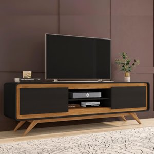 Rack para Tv Sala Channel com 1,80 de Largura e Portas Basculantes - Preto Fosco