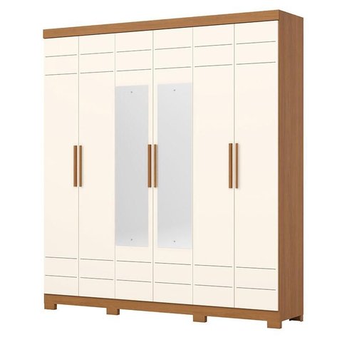 Guarda Roupa Casal 6 Portas com 2 Espelhos 2 Gavetas Flora D215 Cinamomo Off White - Henn