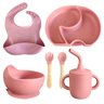 Conjunto Introdução Alimentar para Bebê de Silicone 6 Peças Prato Talheres Copo Bowl e Babador:vinho - 1