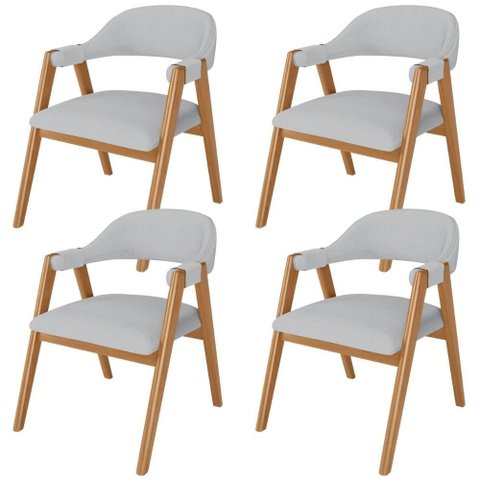 Kit 04 Cadeiras de Jantar e Estar Living Estofada Nadja L02 Linho Cinza - Lyam Decor