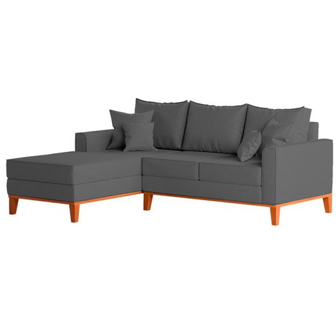 Sofá 3 Lugares Beny com Chaise Esquerdo Suede Cinza