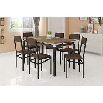 Conjunto Mesa Copenhague 6 Cadeiras Copenhague Preto Fosco com Amadeirado