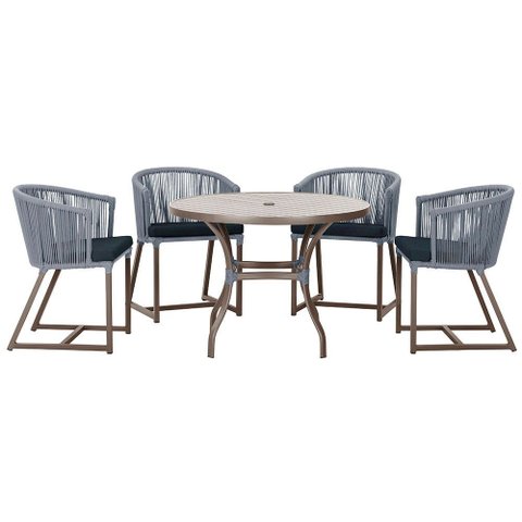 Mesa com 4 Cadeiras de Jantar Roma 100cm e Noronha em Aluminío Marrom Corda Nautica Estofado 12 Tram