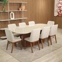 Ver imagem 1 de Conjunto de Jantar Mesa Retangular com Vidro 8 Cadeiras Kalina - Canella C/ Off White