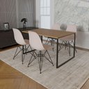 Ver imagem 1 de Mesa Industrial Base Ferro Preto 137x90 Tampo Amêndoa 4 Cadeiras Eiffel Ferro Preto Assento Branco