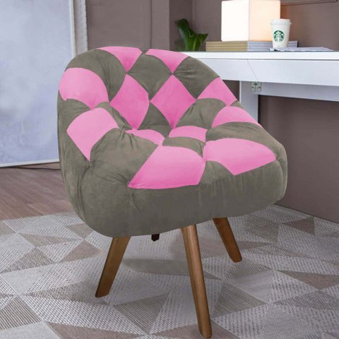 Poltrona Paloma Escritório Sala Giratória Madeira Suede Cappuccino e Suede Pink - Dominic Decor
