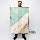 Ver imagem 2 de Quadro Decorativo Caixa Alta com Vidro Abstrato Mármore Azul Simples TaColado Moldura Preta 120 x 80