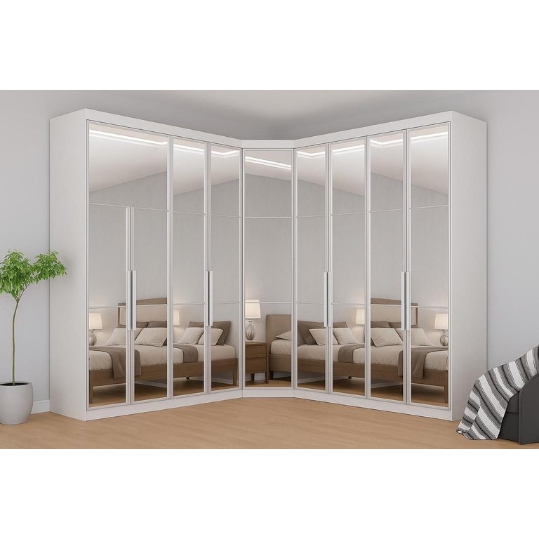 Modulado Closet Completo Espelhado 9 Portas 6 Gavetas - Rizon-branco - Móveis Novo Horizonte
