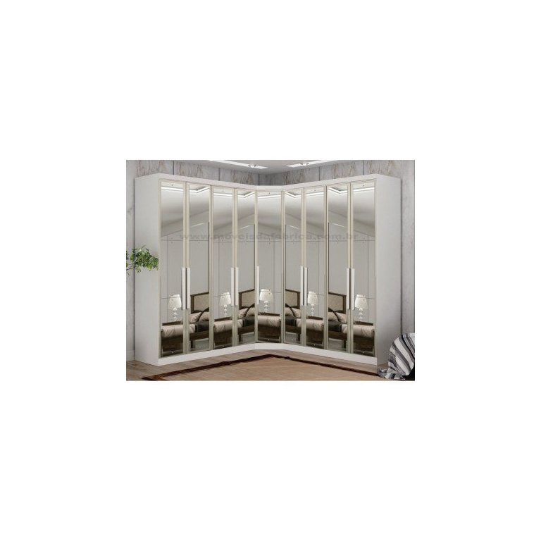 Modulado Closet Completo Espelhado 9 Portas 6 Gavetas - Rizon-Branco - Móveis Novo Horizonte